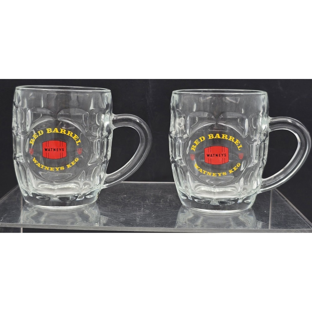 2 Lot Watneys Keg Red Barrel 10 Ounce Glass‎ Handled Mug - Made In France - VG